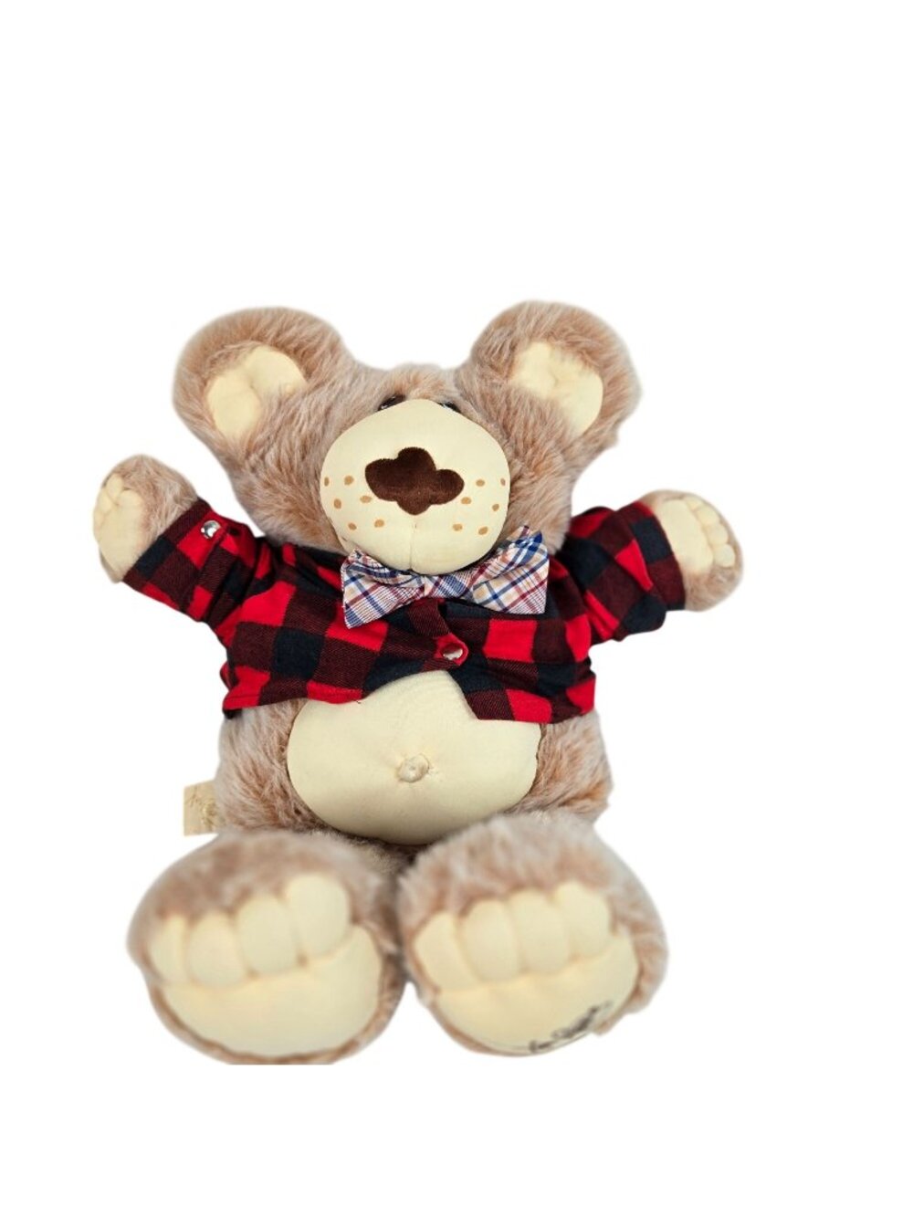 Vintage CPK Furskins Plush Bear Red Plaid Shirt Bow Tie 22 Inches